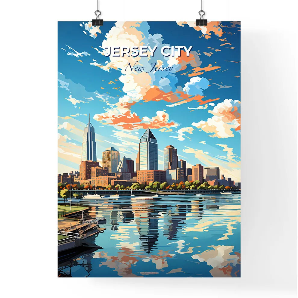 Jersey City New Jersey Skyline - A City Skyline With Trees And A Body Of Water - Customizable Travel Gift Default Title