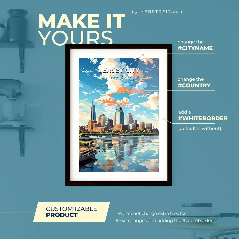 Jersey City New Jersey Skyline - A City Skyline With Trees And A Body Of Water - Customizable Travel Gift Default Title