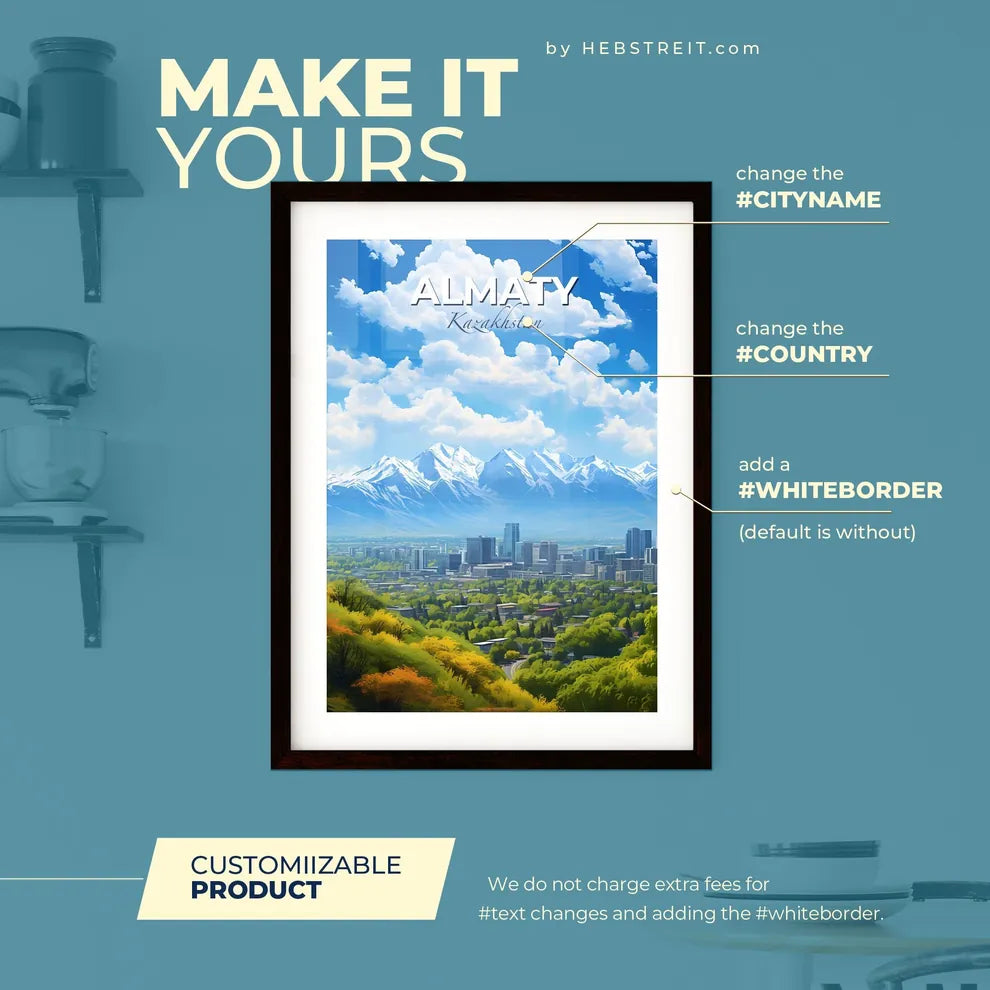 Almaty Kazakhstan Skyline - A City With Trees And Mountains In The Background - Customizable Travel Gift Default Title