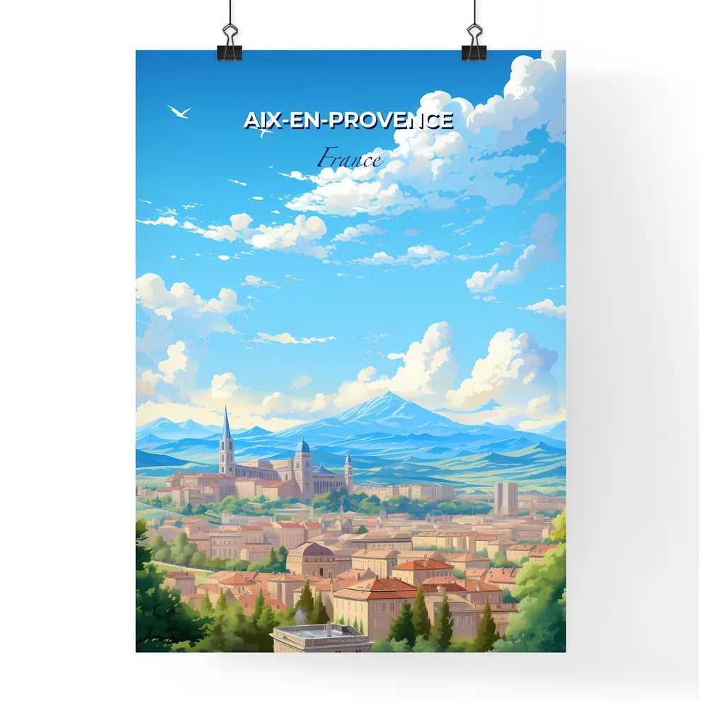 Aix-en-Provence France Skyline - A Landscape Of A City With Mountains And Trees - Customizable Travel Gift Default Title