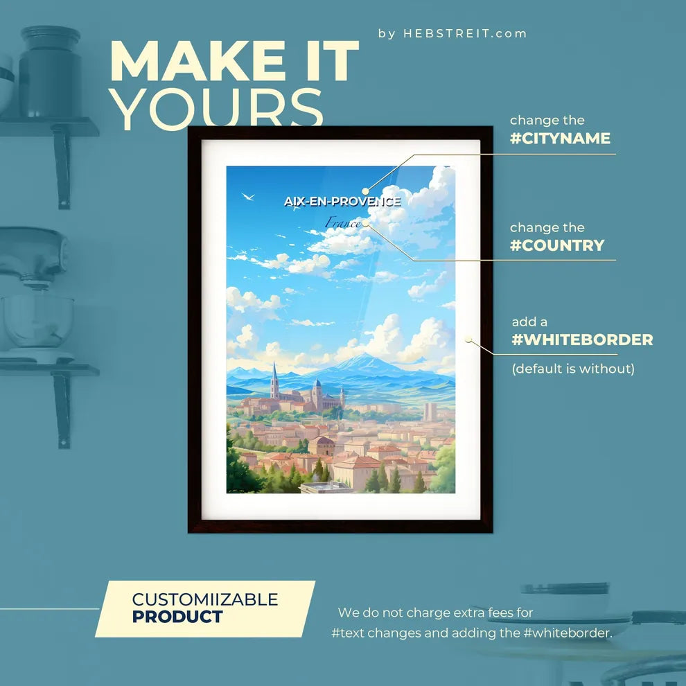 Aix-en-Provence France Skyline - A Landscape Of A City With Mountains And Trees - Customizable Travel Gift Default Title