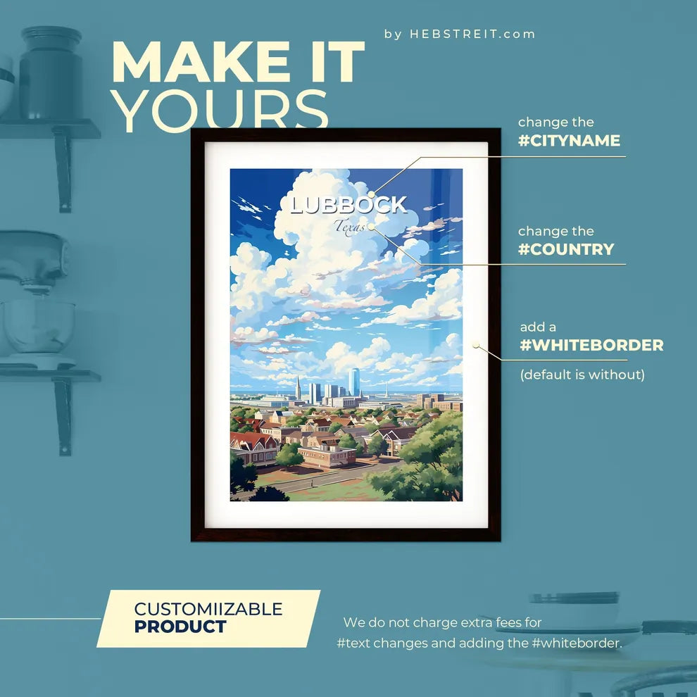 Lubbock Texas Skyline - A Cityscape With Clouds In The Sky - Customizable Travel Gift Default Title