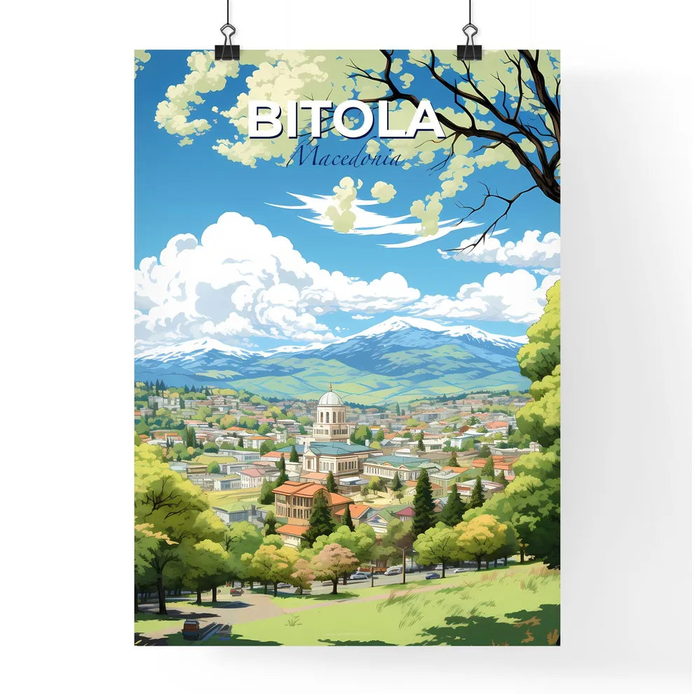 Bitola Macedonia Skyline - A Landscape Of A Town With Trees And Mountains In The Background - Customizable Travel Gift Default Title