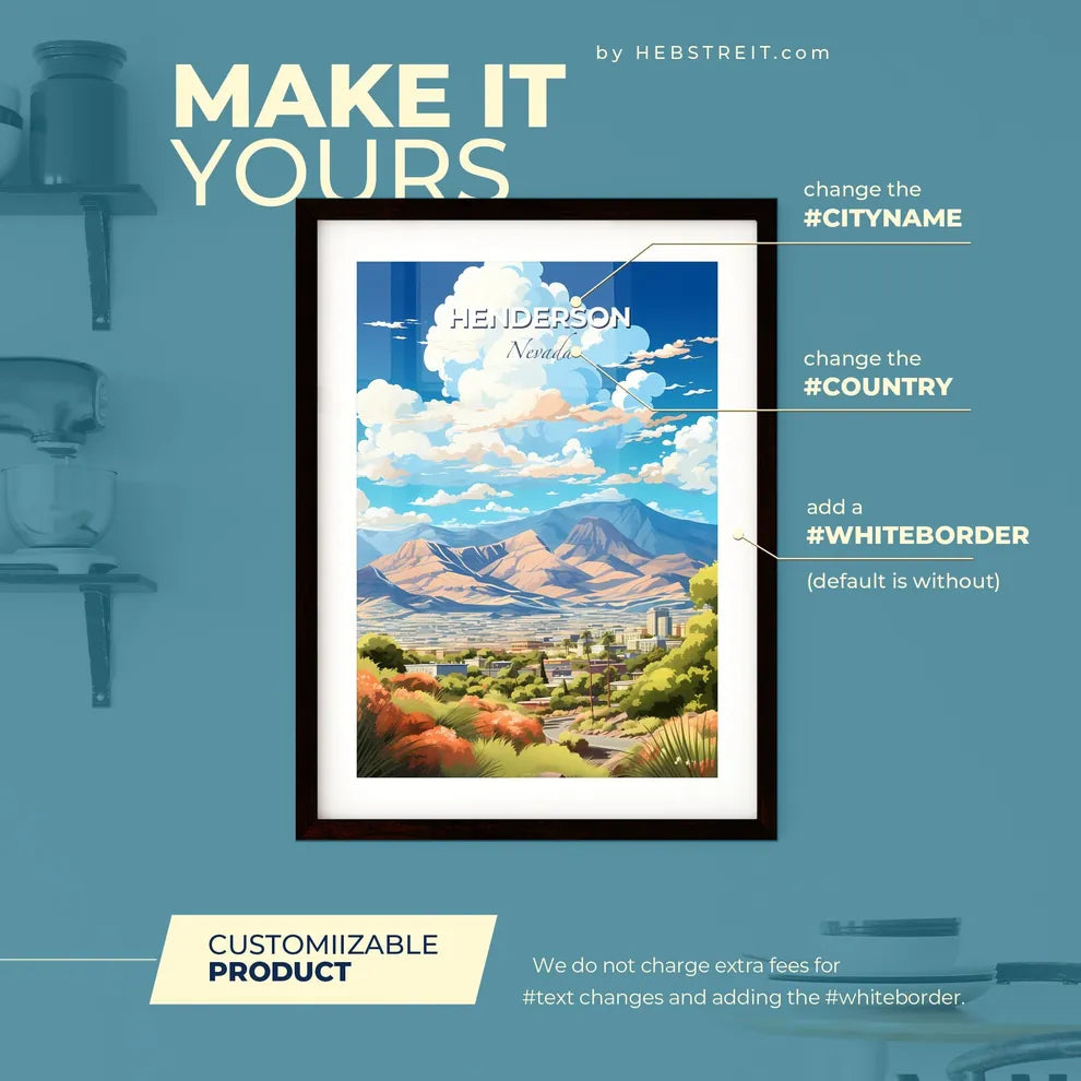 Henderson Nevada Skyline - A Landscape Of A City And Mountains - Customizable Travel Gift Default Title