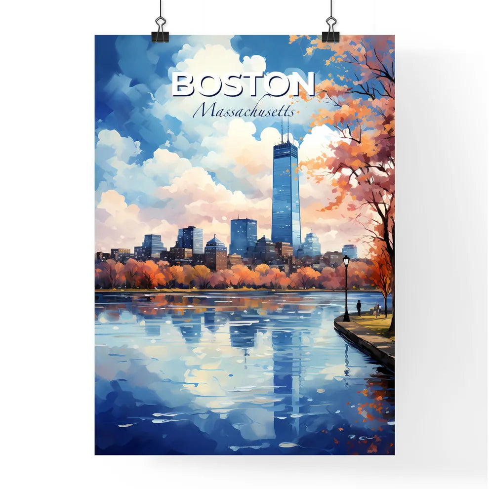 Boston Massachusetts Skyline - A Water Body With Trees And A City In The Background - Customizable Travel Gift Default Title