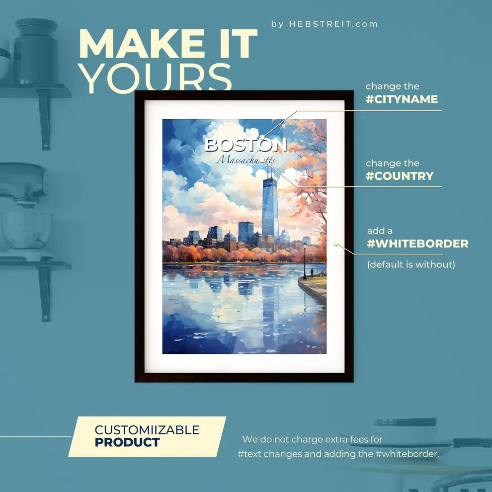 Boston Massachusetts Skyline - A Water Body With Trees And A City In The Background - Customizable Travel Gift Default Title