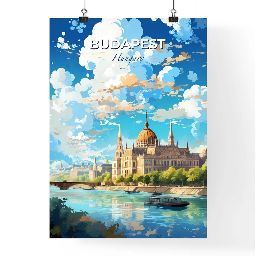 Budapest Hungary Skyline - A Building With A Bridge And Trees And A River - Customizable Travel Gift Default Title