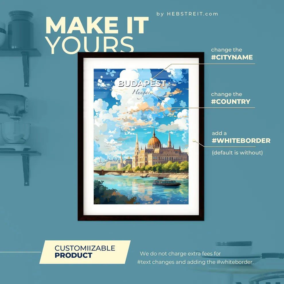 Budapest Hungary Skyline - A Building With A Bridge And Trees And A River - Customizable Travel Gift Default Title