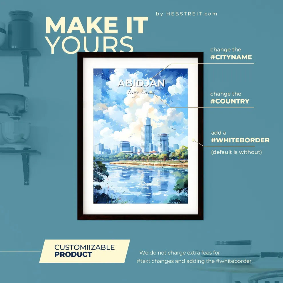 Abidjan Ivory Coast Skyline - A Water Body With Trees And Buildings In The Background - Customizable Travel Gift Default Title