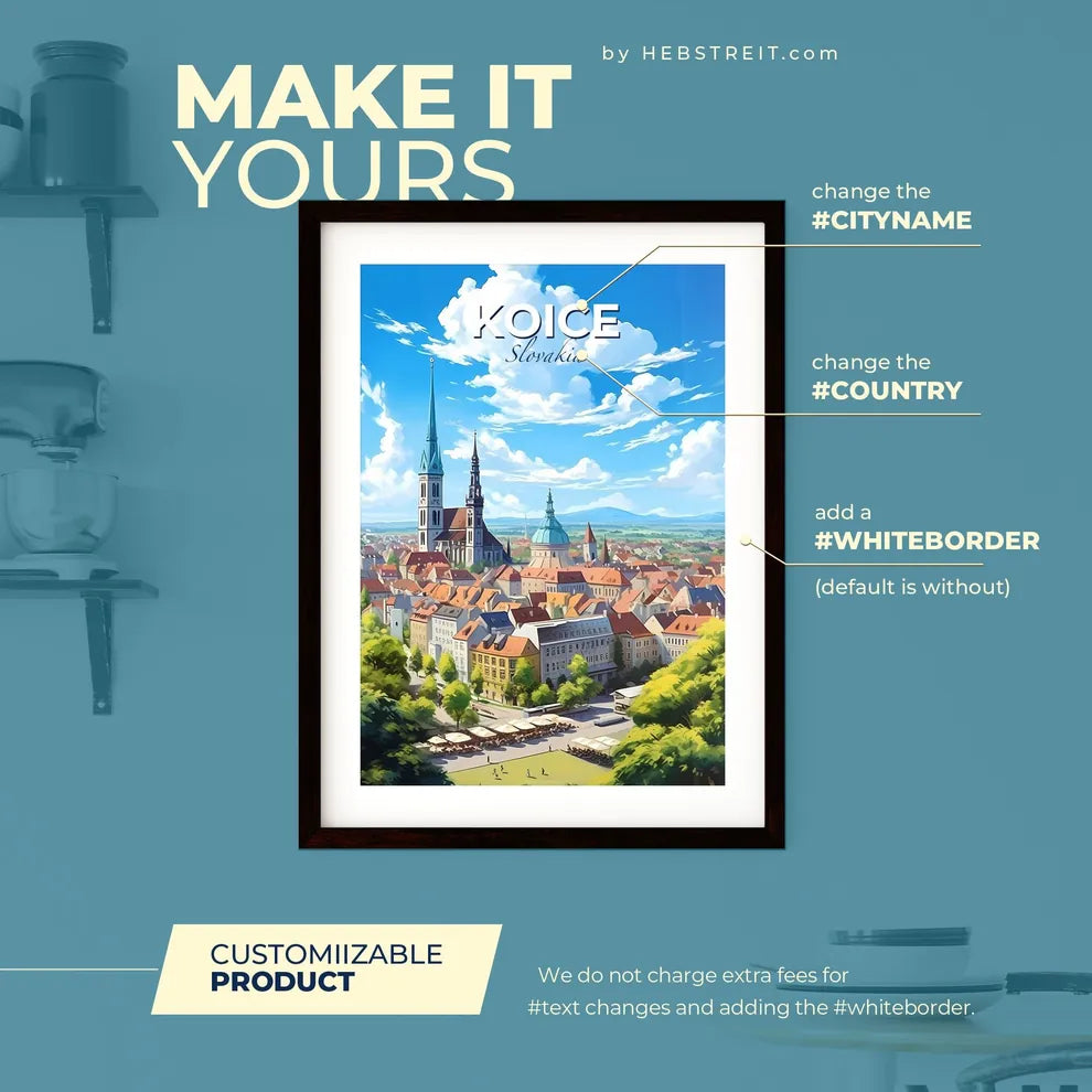 Koice Slovakia Skyline - A City With A Church And Buildings - Customizable Travel Gift Default Title