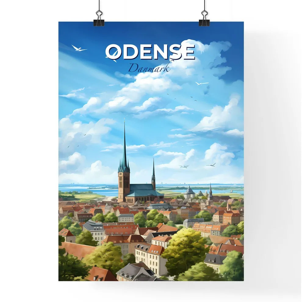 Odense Danmark Skyline - A City With A Church And Trees - Customizable Travel Gift Default Title