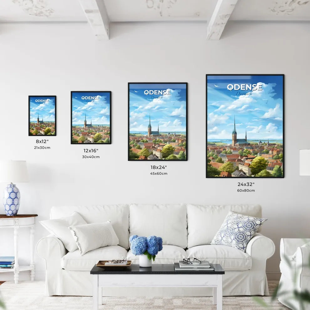 Odense Danmark Skyline - A City With A Church And Trees - Customizable Travel Gift Default Title