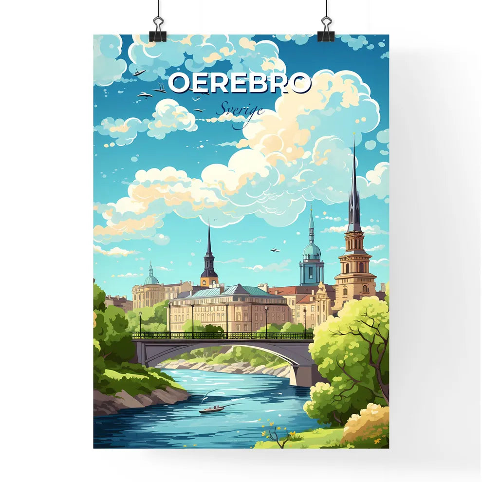 Oerebro Sverige Skyline - A Bridge Over A River With Trees And Buildings - Customizable Travel Gift Default Title