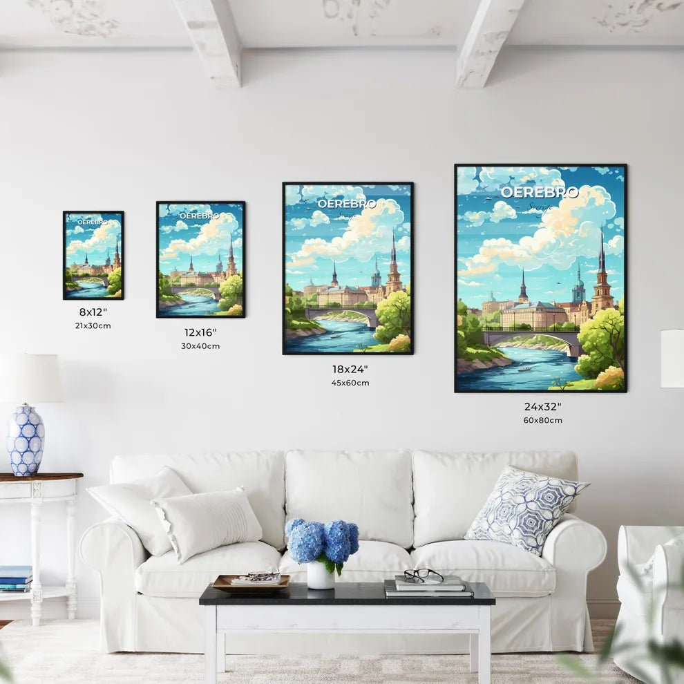 Oerebro Sverige Skyline - A Bridge Over A River With Trees And Buildings - Customizable Travel Gift Default Title