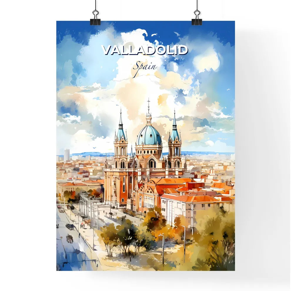 Valladolid Spain Skyline - A Large Building With A Blue Dome And A Street In Front Of It - Customizable Travel Gift Default Title