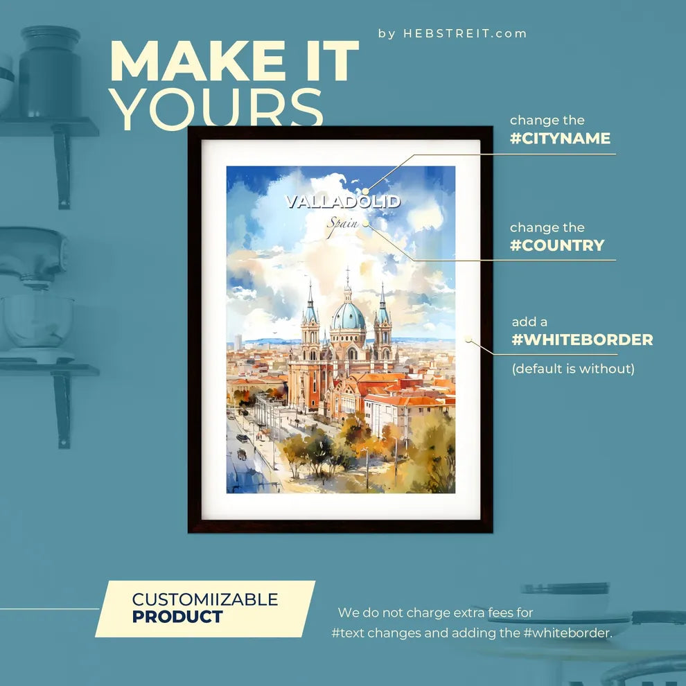 Valladolid Spain Skyline - A Large Building With A Blue Dome And A Street In Front Of It - Customizable Travel Gift Default Title