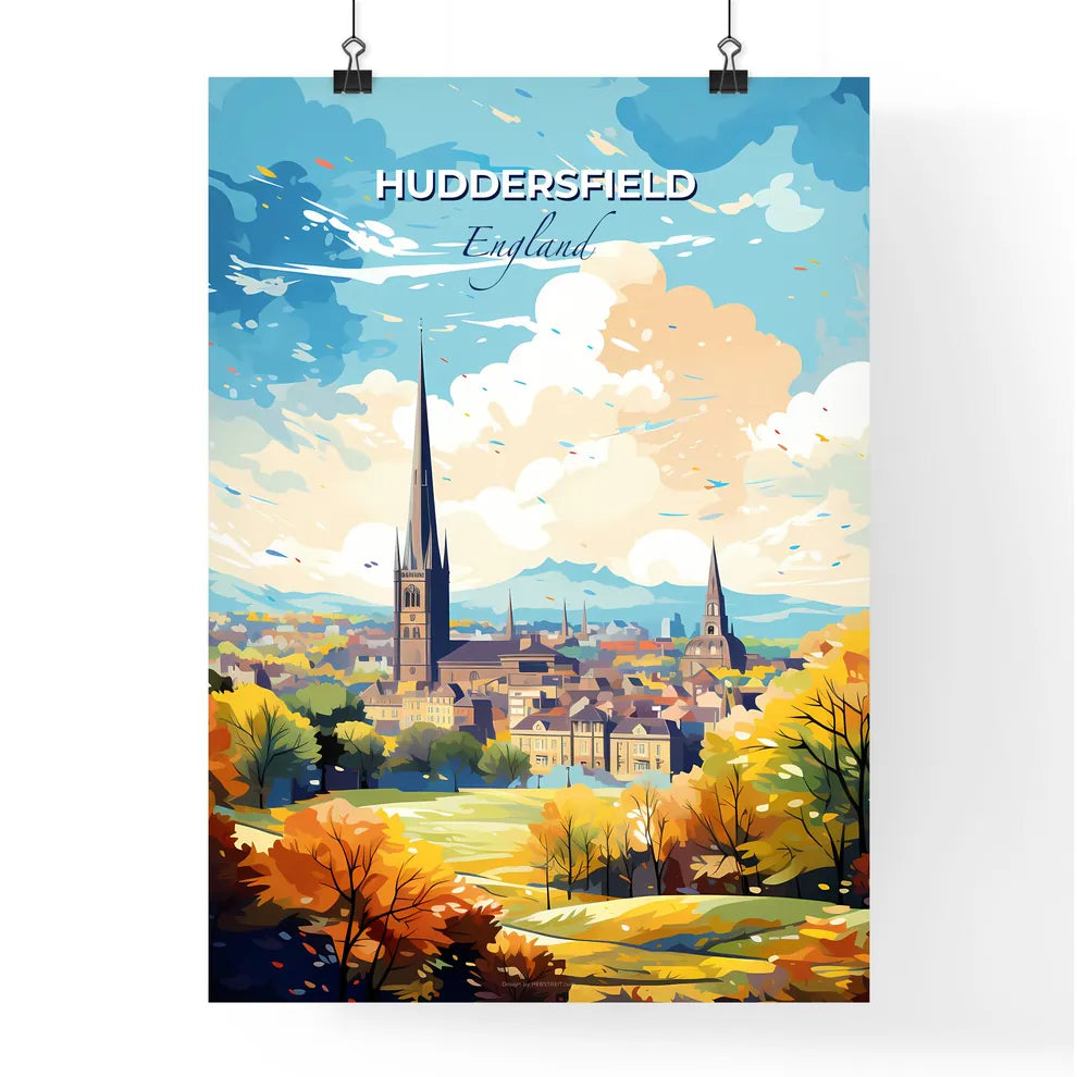 Huddersfield England Skyline - A City With A Tall Tower And Trees - Customizable Travel Gift Default Title