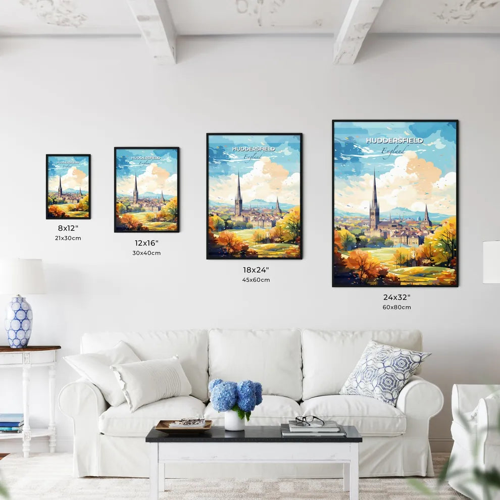 Huddersfield England Skyline - A City With A Tall Tower And Trees - Customizable Travel Gift Default Title