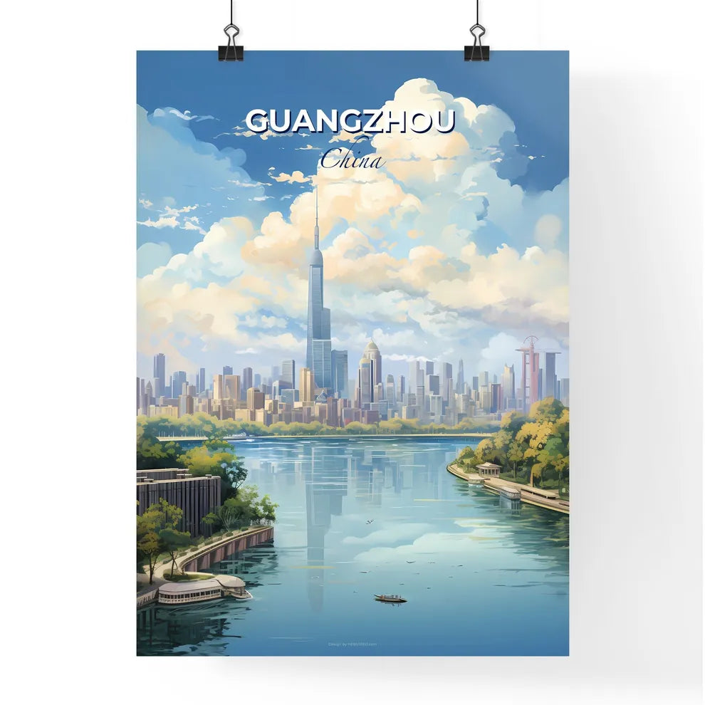 Guangzhou China Skyline - A City Skyline With Trees And A River - Customizable Travel Gift Default Title