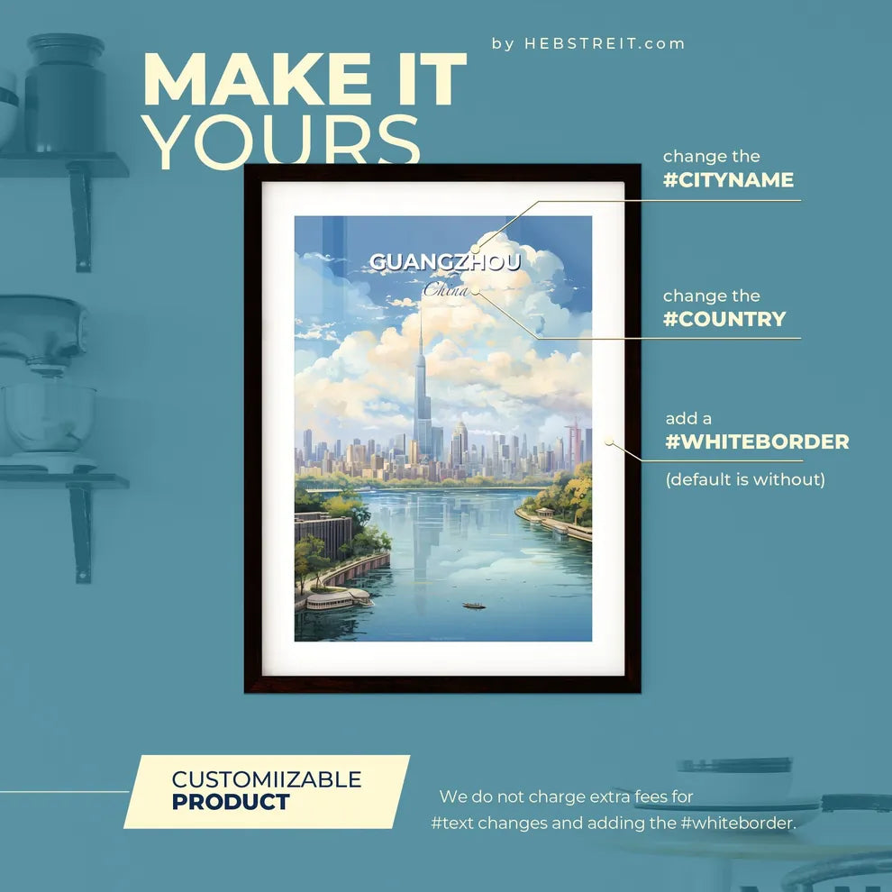 Guangzhou China Skyline - A City Skyline With Trees And A River - Customizable Travel Gift Default Title