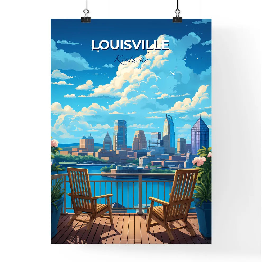 Louisville Kentucky Skyline - A Deck With Chairs And A City Skyline - Customizable Travel Gift Default Title