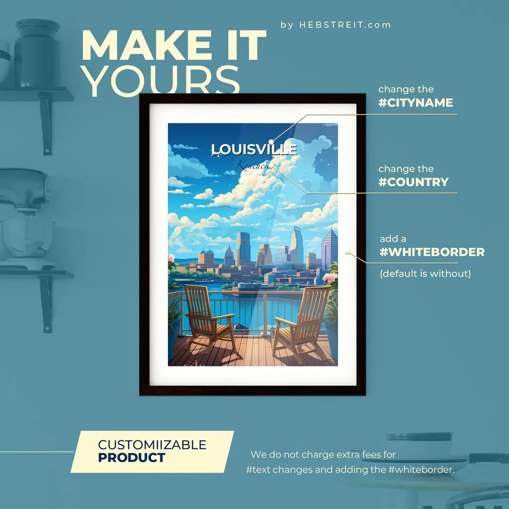 Louisville Kentucky Skyline - A Deck With Chairs And A City Skyline - Customizable Travel Gift Default Title