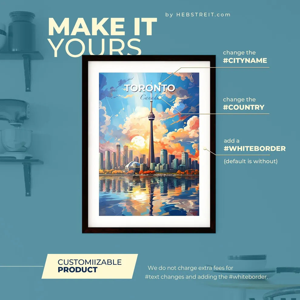 Toronto Canada Skyline - A City Skyline With A Tall Tower And A Body Of Water - Customizable Travel Gift Default Title