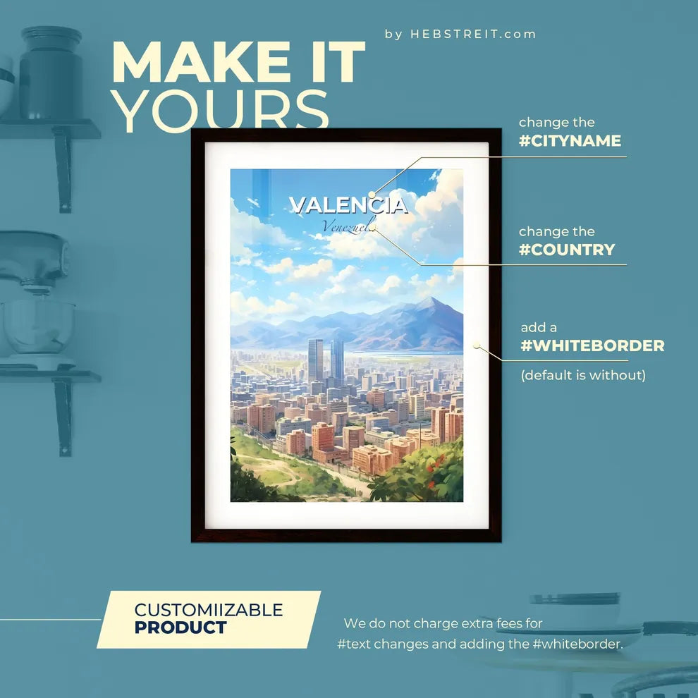 Valencia Venezuela Skyline - A City With Tall Buildings And Mountains In The Background - Customizable Travel Gift Default Title