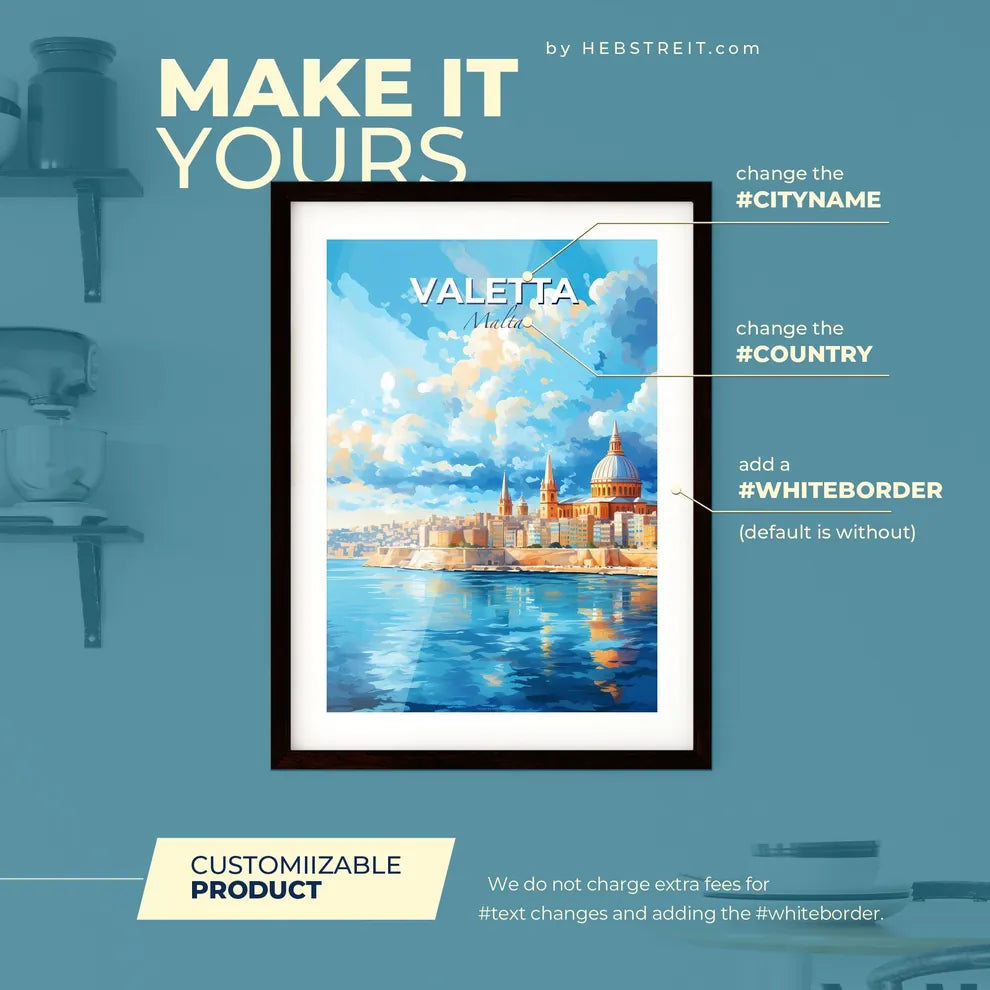 Valetta Malta Skyline - A City By The Water - Customizable Travel Gift Default Title