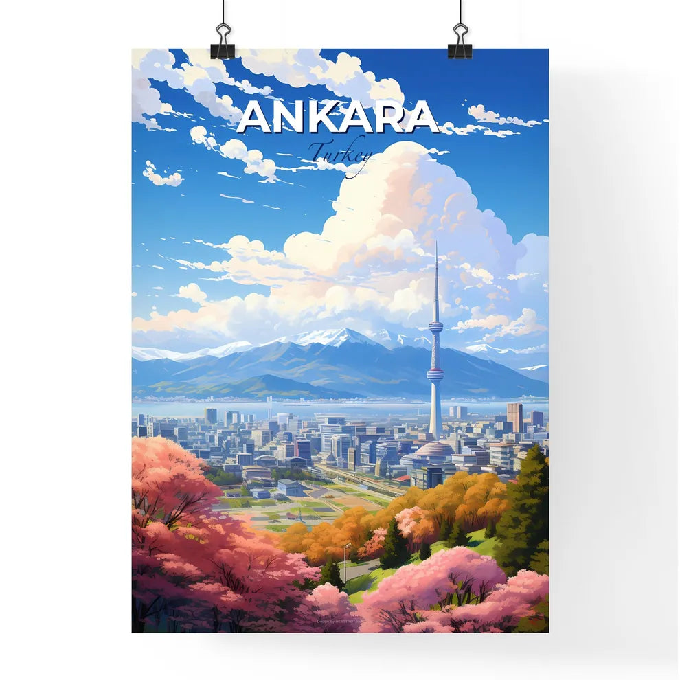 Ankara Turkey Skyline - A City With A Tall Tower And Mountains In The Background - Customizable Travel Gift Default Title