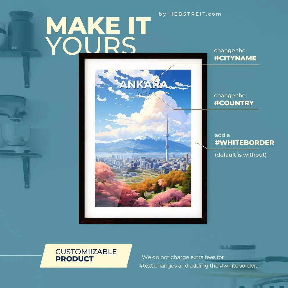 Ankara Turkey Skyline - A City With A Tall Tower And Mountains In The Background - Customizable Travel Gift Default Title