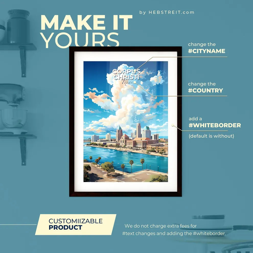 Corpus Christi Texas Skyline - A City By A River - Customizable Travel Gift Default Title