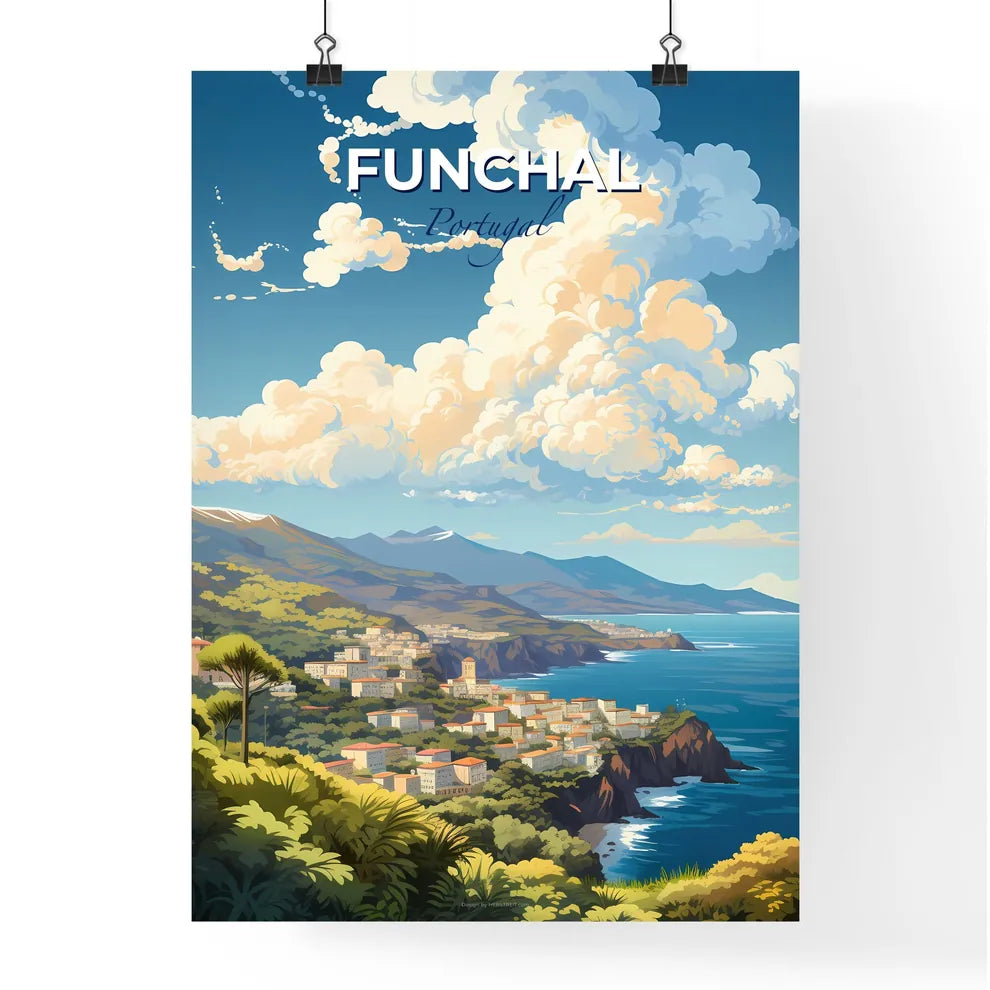 Funchal Portugal Skyline - A Landscape Of A Town On A Cliff By The Ocean - Customizable Travel Gift Default Title