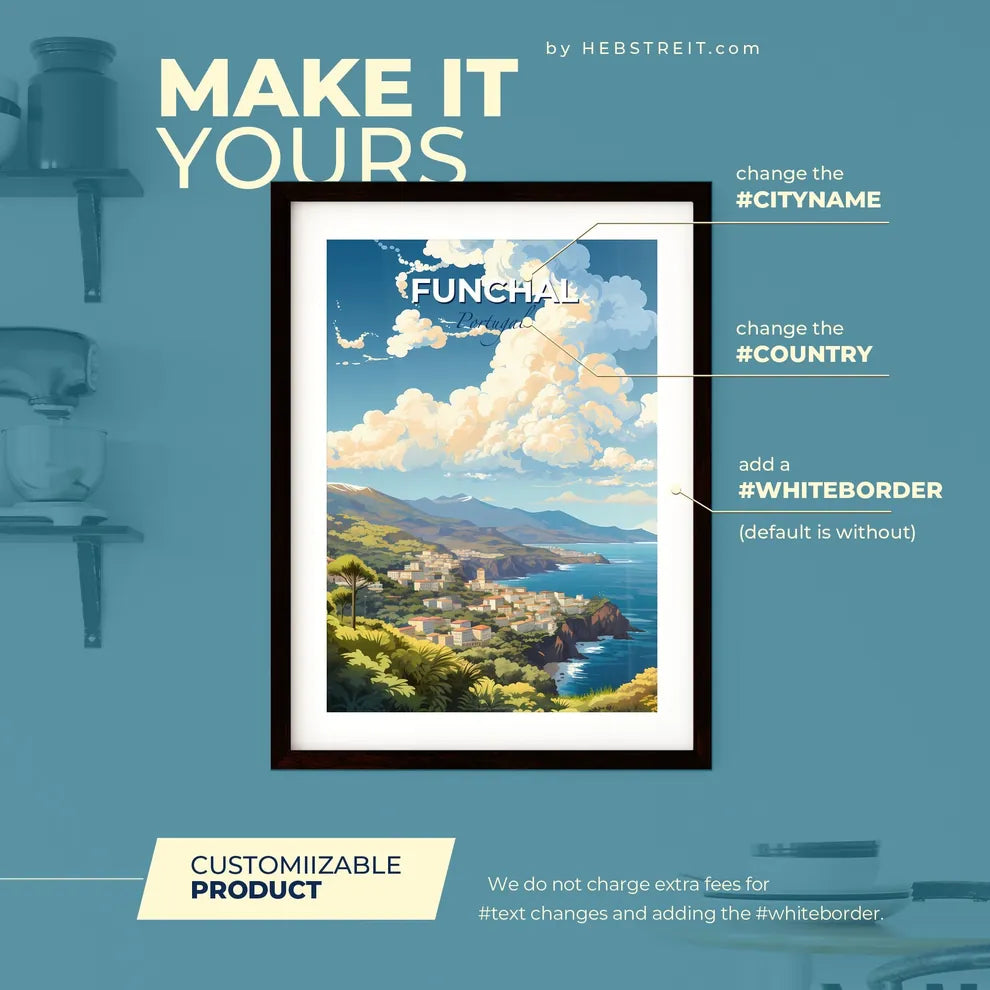 Funchal Portugal Skyline - A Landscape Of A Town On A Cliff By The Ocean - Customizable Travel Gift Default Title