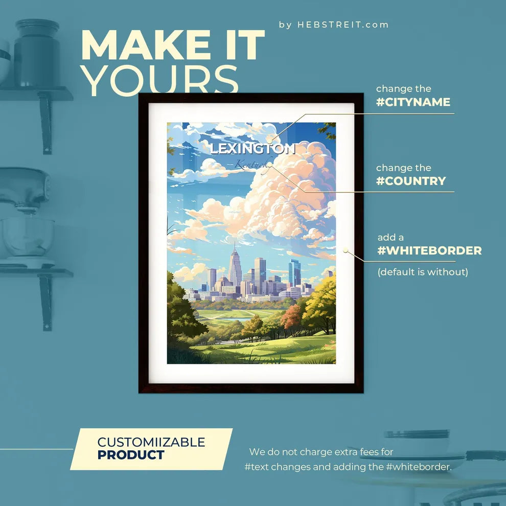 Lexington Kentucky Skyline - A City Landscape With Trees And Clouds - Customizable Travel Gift Default Title