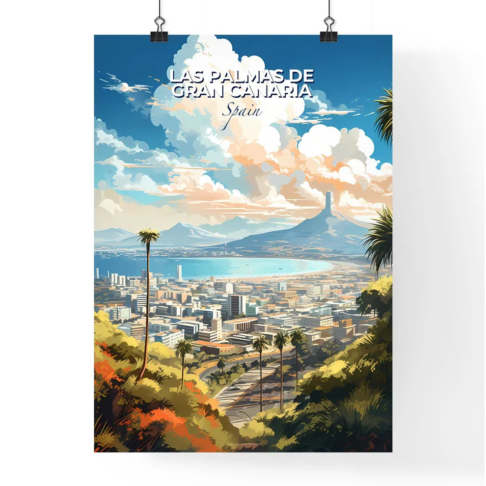 Las Palmas de Gran Canaria Spain Skyline - A Landscape Of A City With Palm Trees And A Mountain In The Background - Customizable Travel Gift Default Title