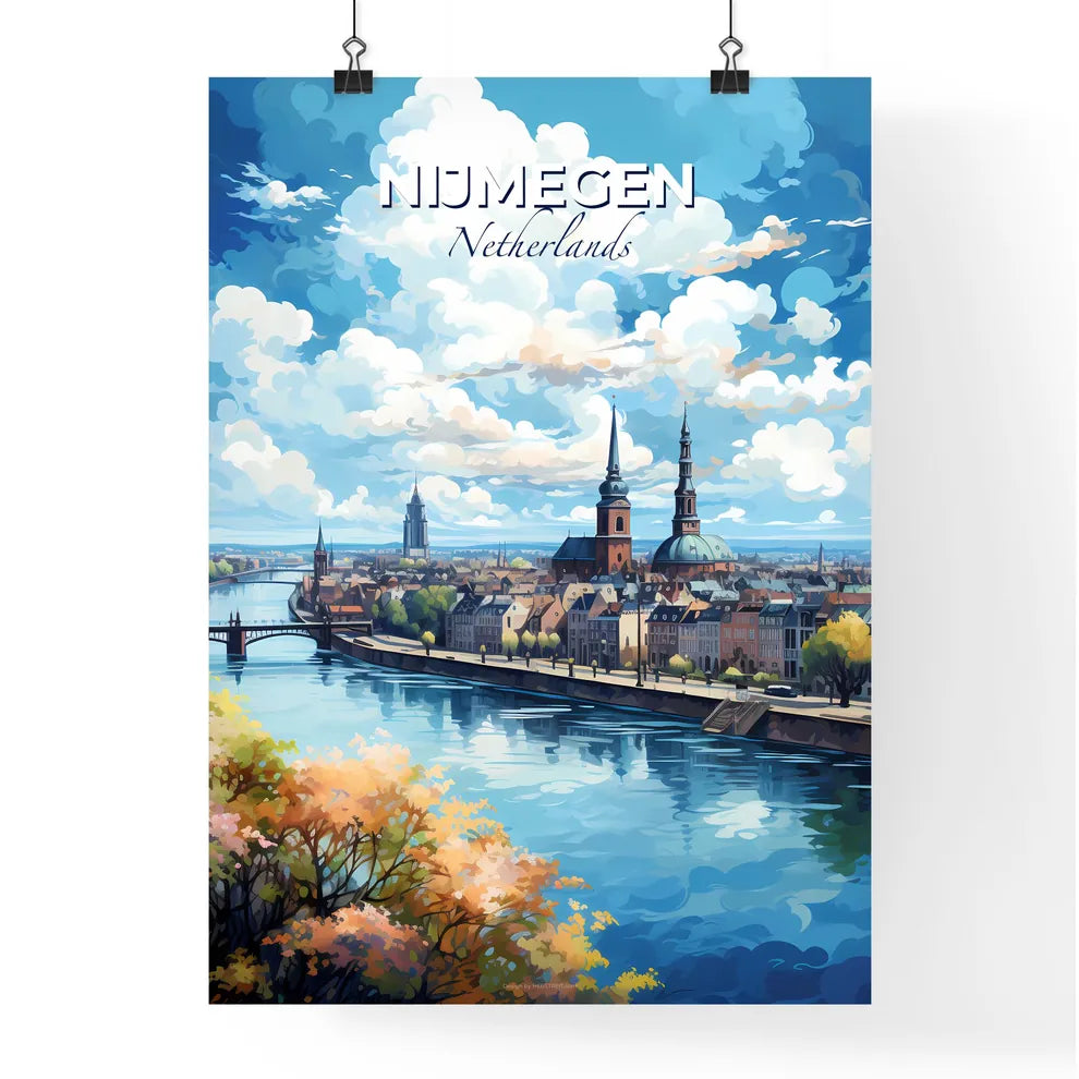 Nijmegen Netherlands Skyline - A River With A Bridge And A City - Customizable Travel Gift Default Title