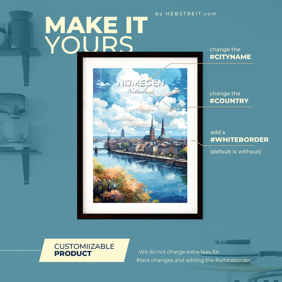 Nijmegen Netherlands Skyline - A River With A Bridge And A City - Customizable Travel Gift Default Title