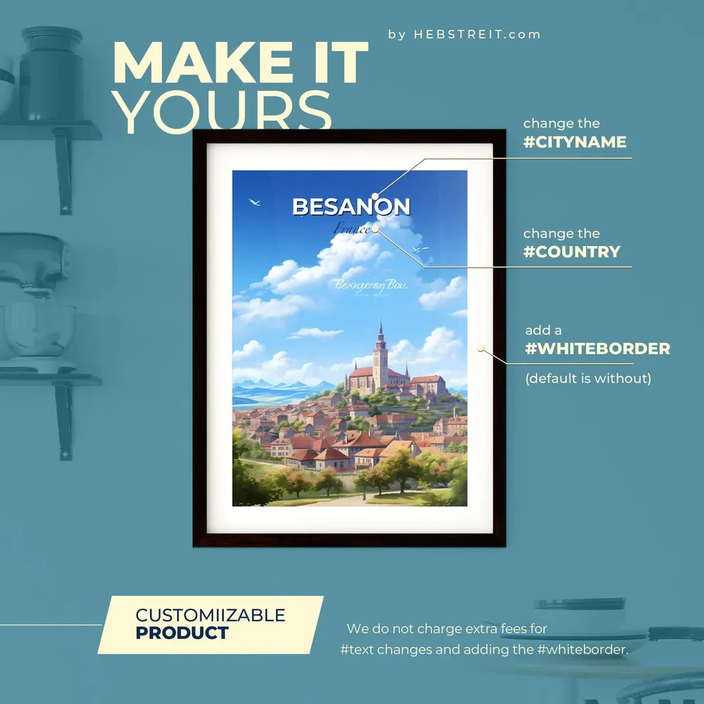 Besanon France Skyline - A Town With A Tower And Trees - Customizable Travel Gift Default Title