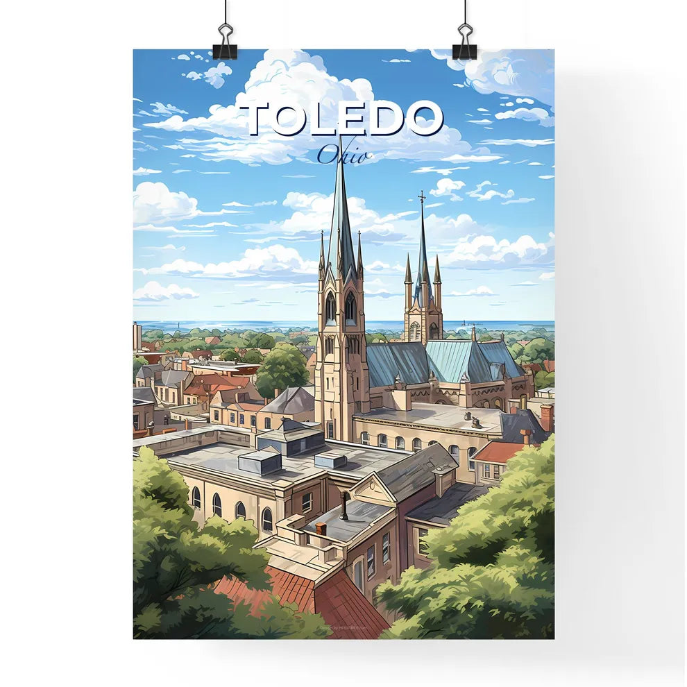Toledo Ohio Skyline - A Building With A Steeple And Trees - Customizable Travel Gift Default Title