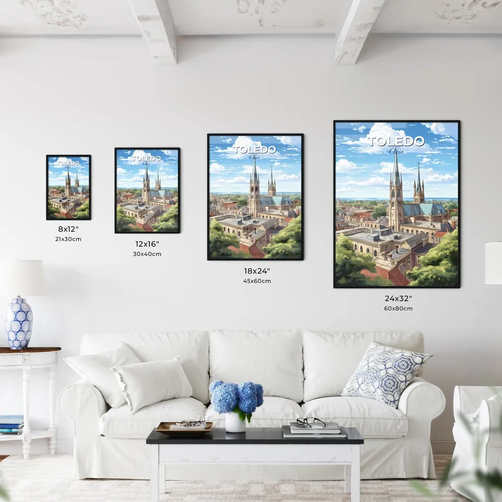 Toledo Ohio Skyline - A Building With A Steeple And Trees - Customizable Travel Gift Default Title