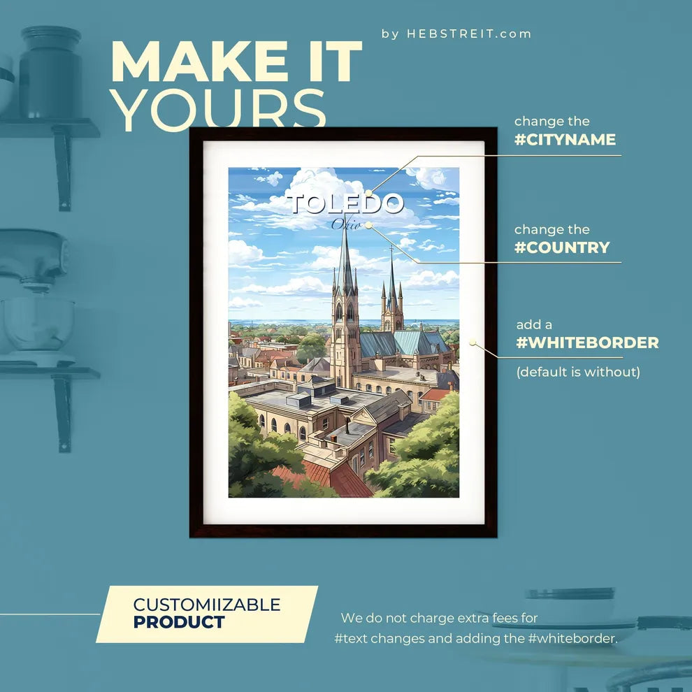 Toledo Ohio Skyline - A Building With A Steeple And Trees - Customizable Travel Gift Default Title