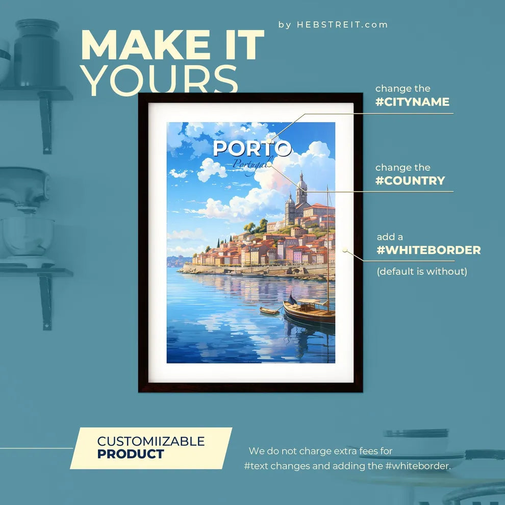 Porto Portugal Skyline - A Boat On The Water - Customizable Travel Gift Default Title