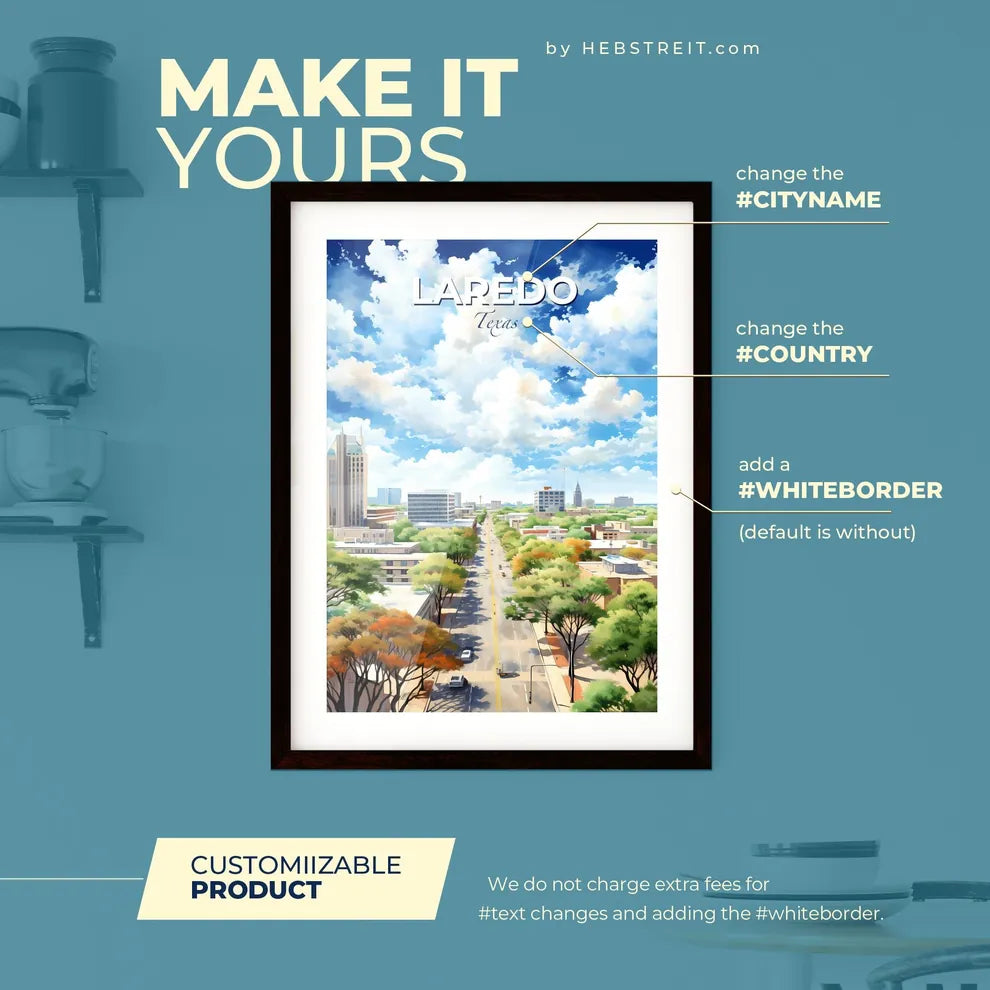 Laredo Texas Skyline - A City With Trees And Buildings - Customizable Travel Gift Default Title