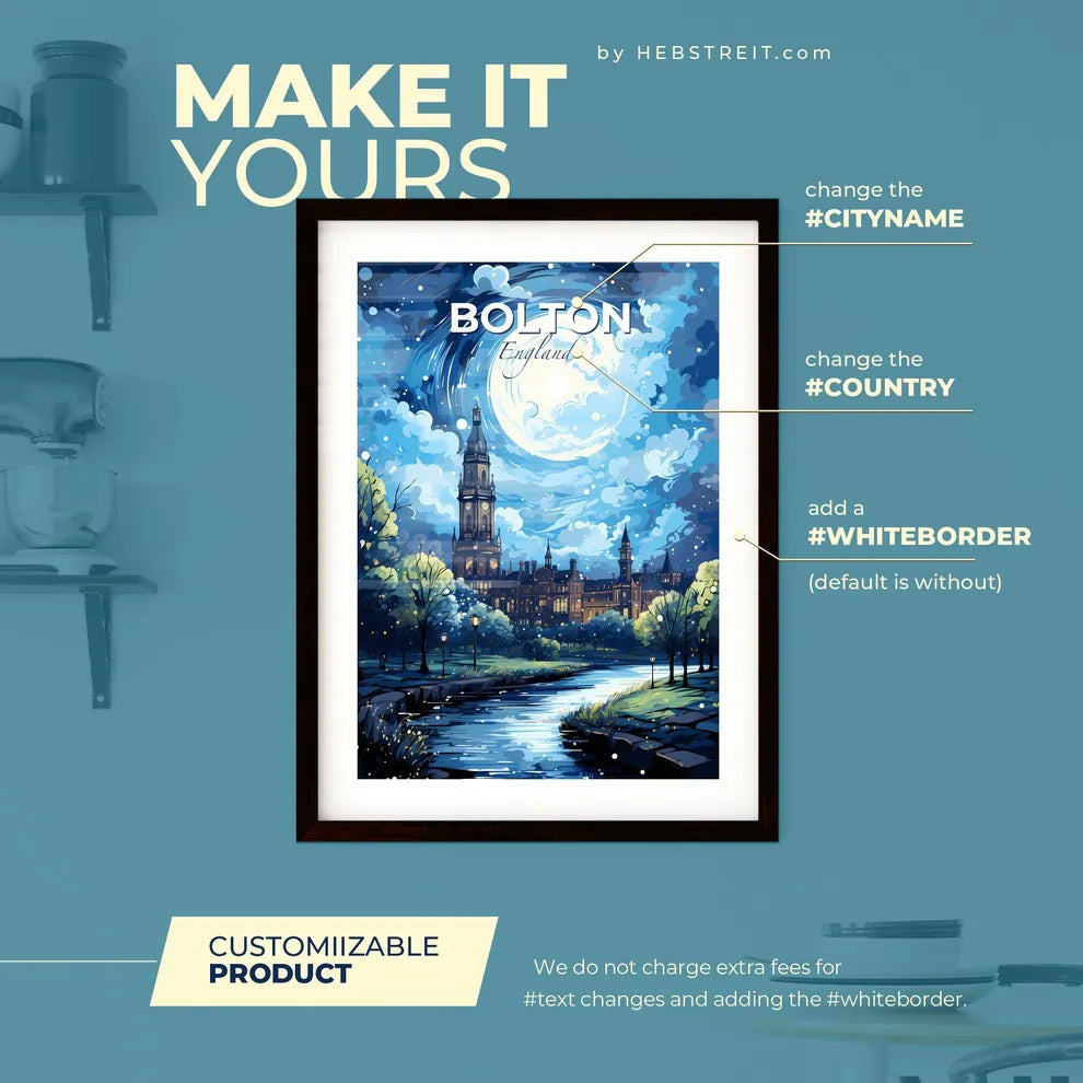 Bolton England Skyline - A Painting Of A Castle And A River - Customizable Travel Gift Default Title