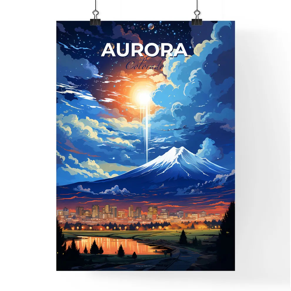 Aurora Colorado Skyline - A Mountain With A Bright Light Coming From It - Customizable Travel Gift Default Title