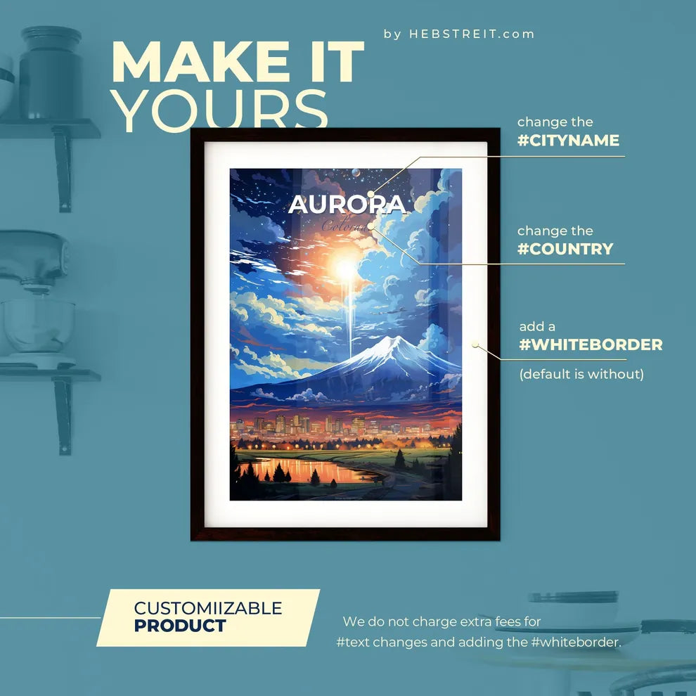 Aurora Colorado Skyline - A Mountain With A Bright Light Coming From It - Customizable Travel Gift Default Title