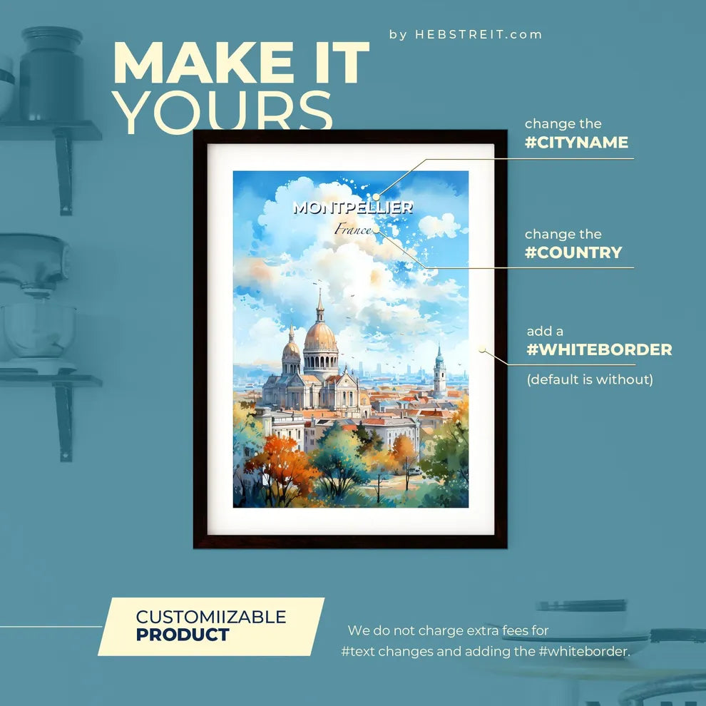 Montpellier France Skyline - A Large Building With Domes And Trees - Customizable Travel Gift Default Title