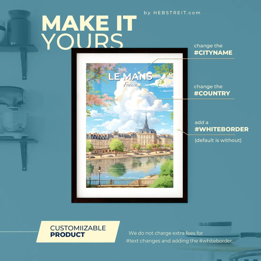 Le Mans France Skyline - A Water Next To A City - Customizable Travel Gift Default Title