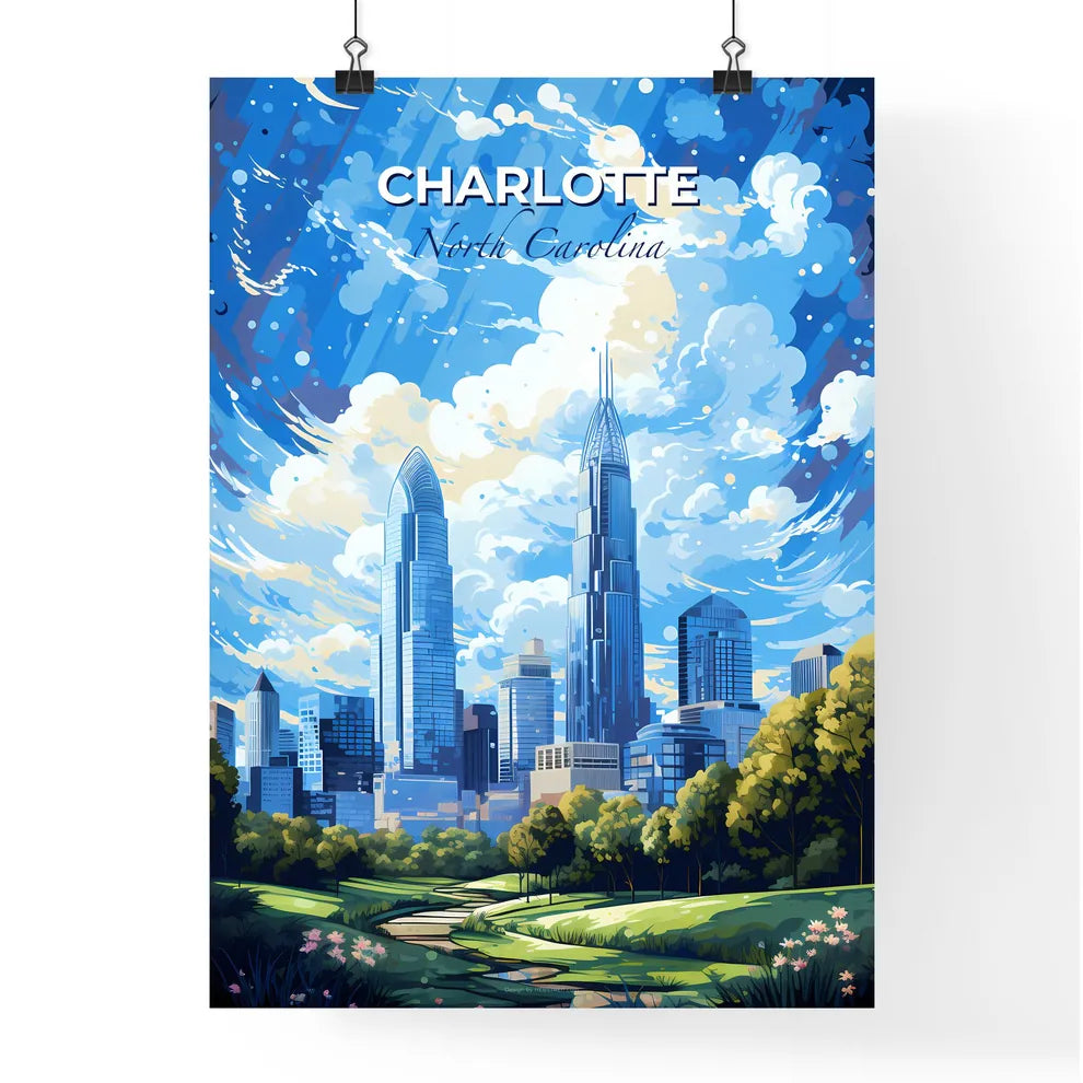 Charlotte North Carolina Skyline - A City Landscape With Trees And Clouds - Customizable Travel Gift Default Title